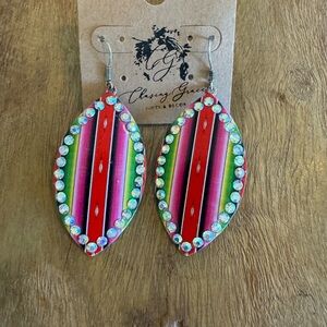 Colorful Striped Earrings with Rhinestones